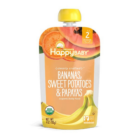 Happy Family Happy Baby Stage 2 Clearly Crafted - Bananas Sweet Potatoes & Papaya, 113 g.