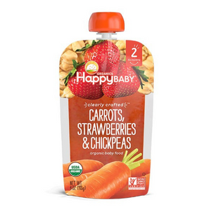 Happy Family Happy Baby Stage 2 Clearly Crafted - Carrots Strawberries & Chickpeas, 113 g.