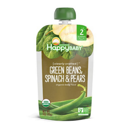 Happy Family Happy Baby Stage 2 Clearly Crafted - Green Beans Spinach & Pears, 113 g.