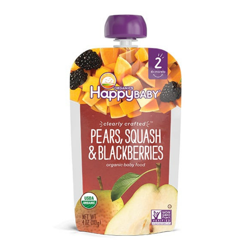 Happy Family Happy Baby Stage 2 Clearly Crafted - Pears Squash & Blackberries, 113 g.