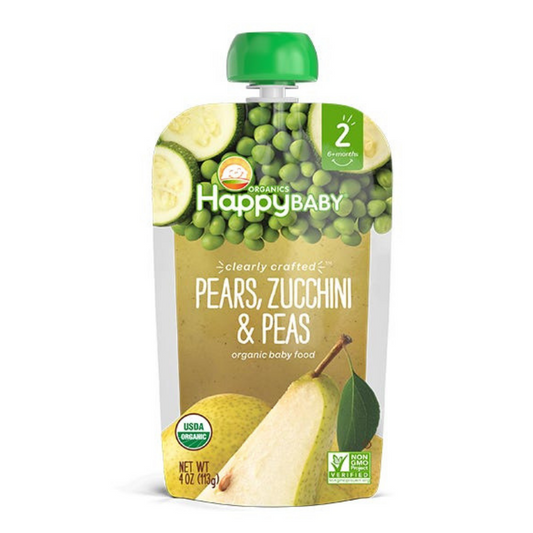 Happy Family Happy Baby Stage 2 Clearly Crafted - Pears Zucchini & Peas, 113 g.