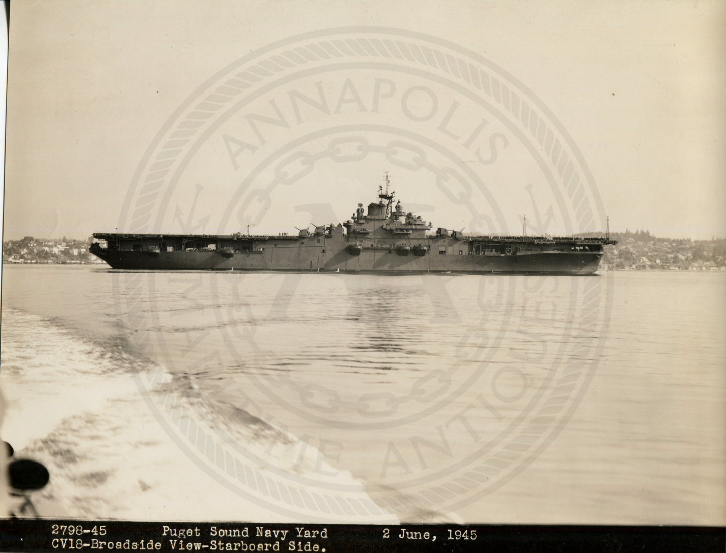 Official Navy Photo of WWII era USS Wasp (CV-18) Aircraft Carrier