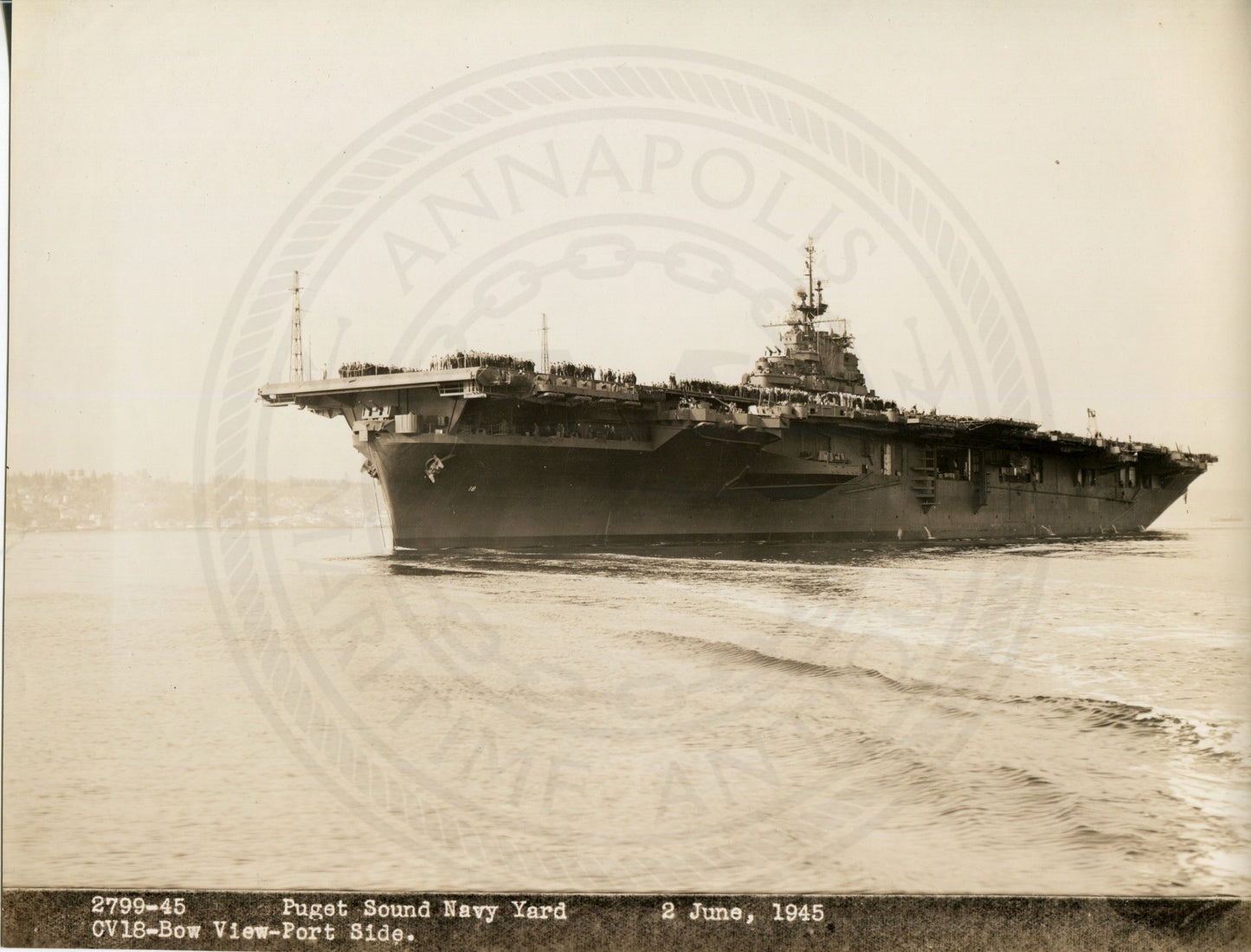 Official Navy Photo of WWII era USS Wasp (CV-18) Aircraft Carrier