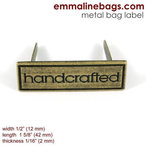 Metal Bag Label "Handcrafted" with border Antique Brass Finish