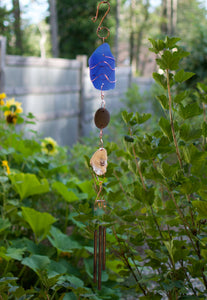 Sea Glass Beach Stone Oyster Shell Handcrafted Outdoor Wind Chime