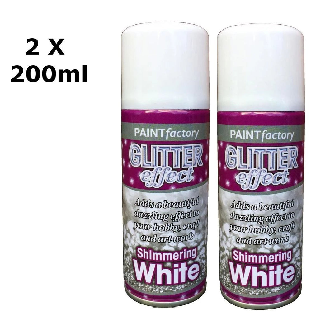 Glitter Effect Spray Paint Decorate Craft Art Colour For Wood Metal Plastic 200ML[White,2 x 200ml]