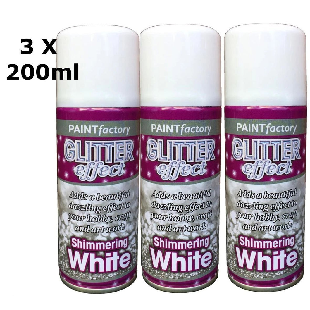 Glitter Effect Spray Paint Decorate Craft Art Colour For Wood Metal Plastic 200ML[White,3 x 200ml]