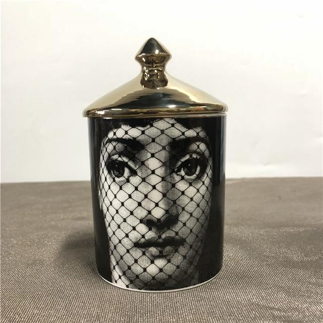 Handmade Retro Face Storage Bin Ceramic Craft Candle Holder