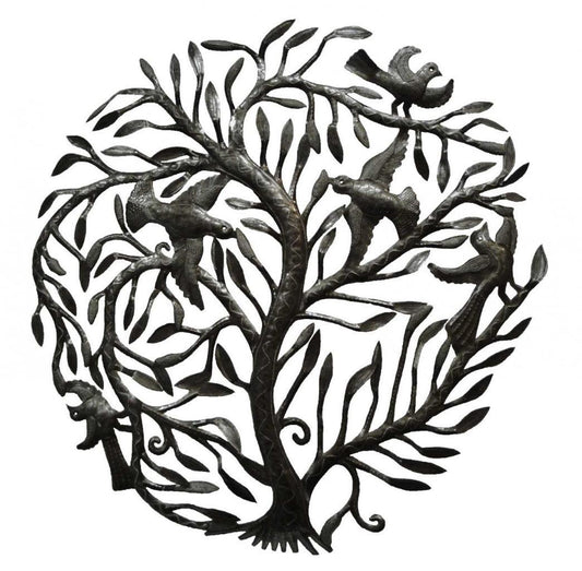 Haitian Metal Wall Art Handcrafted Sculpture Hanging Garden Tree Large 32" Sz