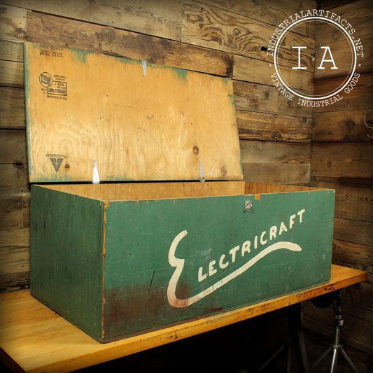 Vintage Industrial Electricraft  Crate Trunk Foot Locker Folk Art Handmade
