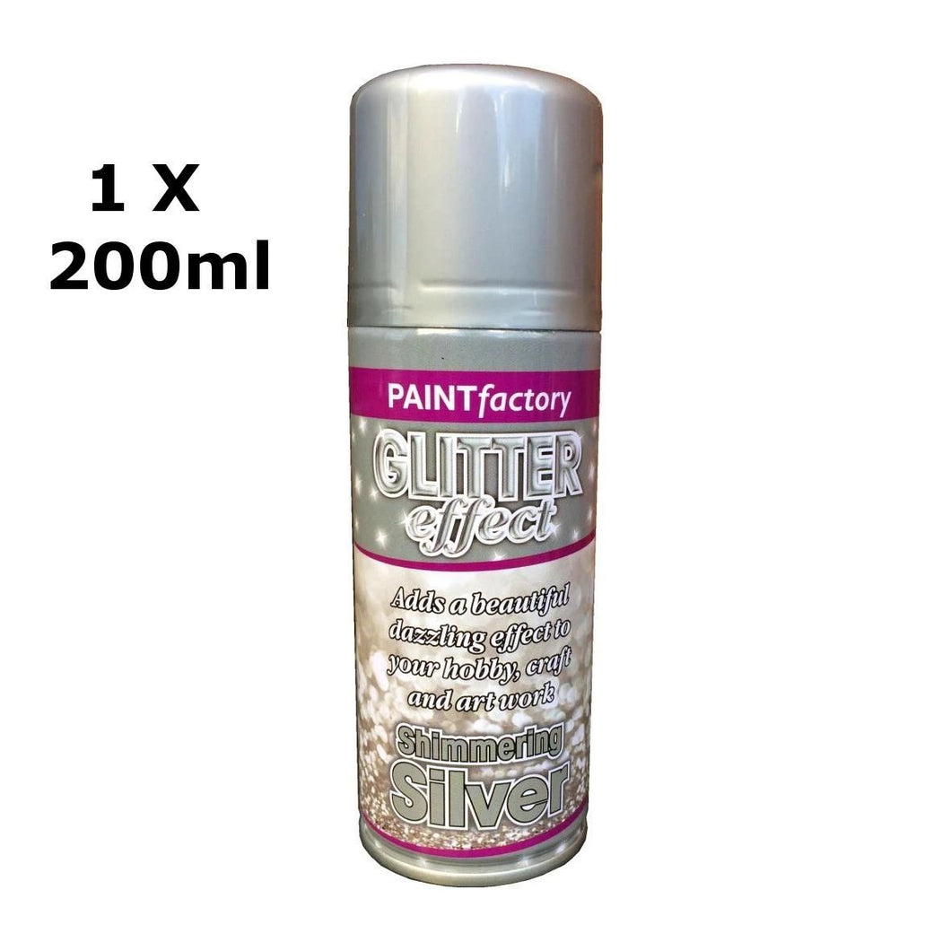 Glitter Effect Spray Paint Decorate Craft Art Colour For Wood Metal Plastic 200ML[Silver,1 x 200ml]