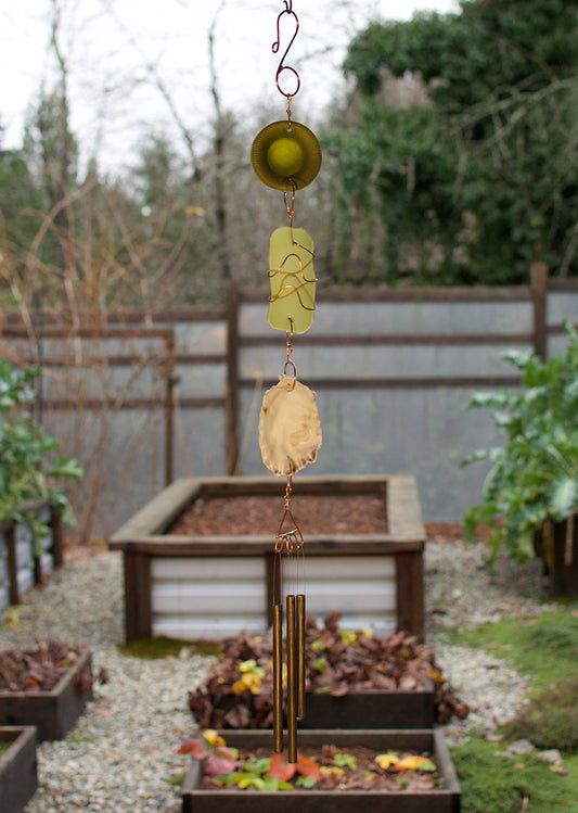 Oyster Shell Sea Glass Handcrafted Outdoor Wind Chime