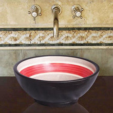 Load image into Gallery viewer, Handcrafted Round Ceramic Vessel Sink - Striped Black