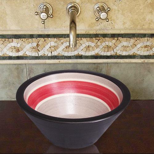 Handcrafted Conical Ceramic Vessel Sink - Striped Black