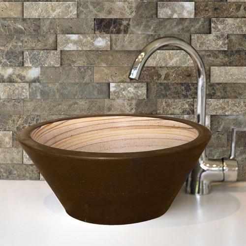 Handcrafted Conical Ceramic Vessel Sink - Swirled Brown