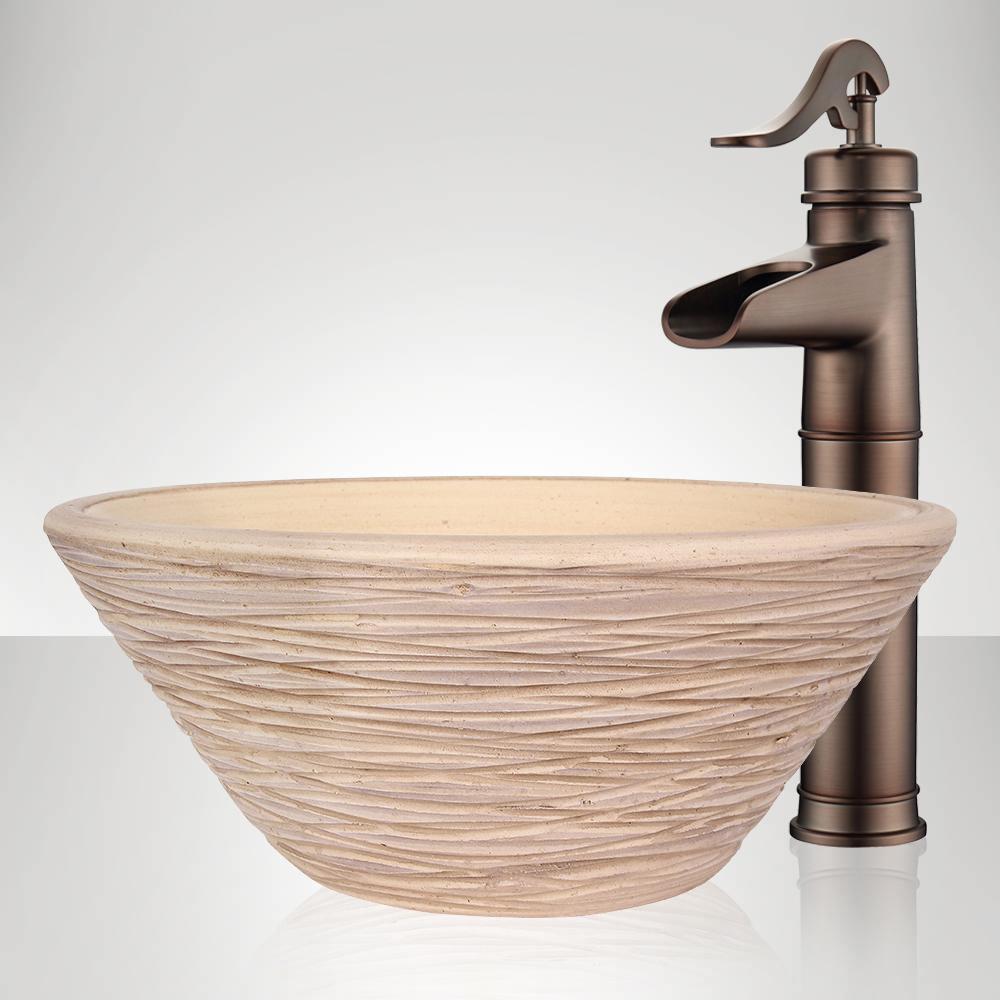 Handcrafted Wave Conical Ceramic Vessel Sink - Beige