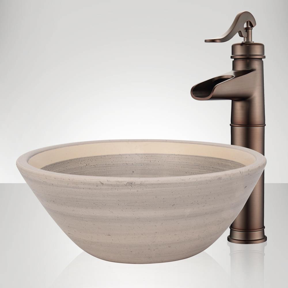 Handcrafted Conical Ceramic Vessel Sink - Striped Gray