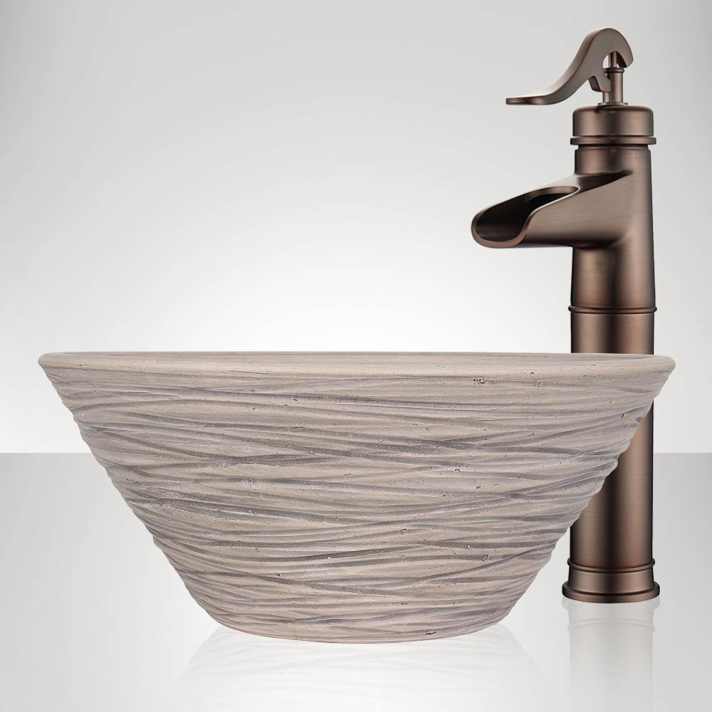 Handcrafted Wave Conical Ceramic Vessel Sink - Gray