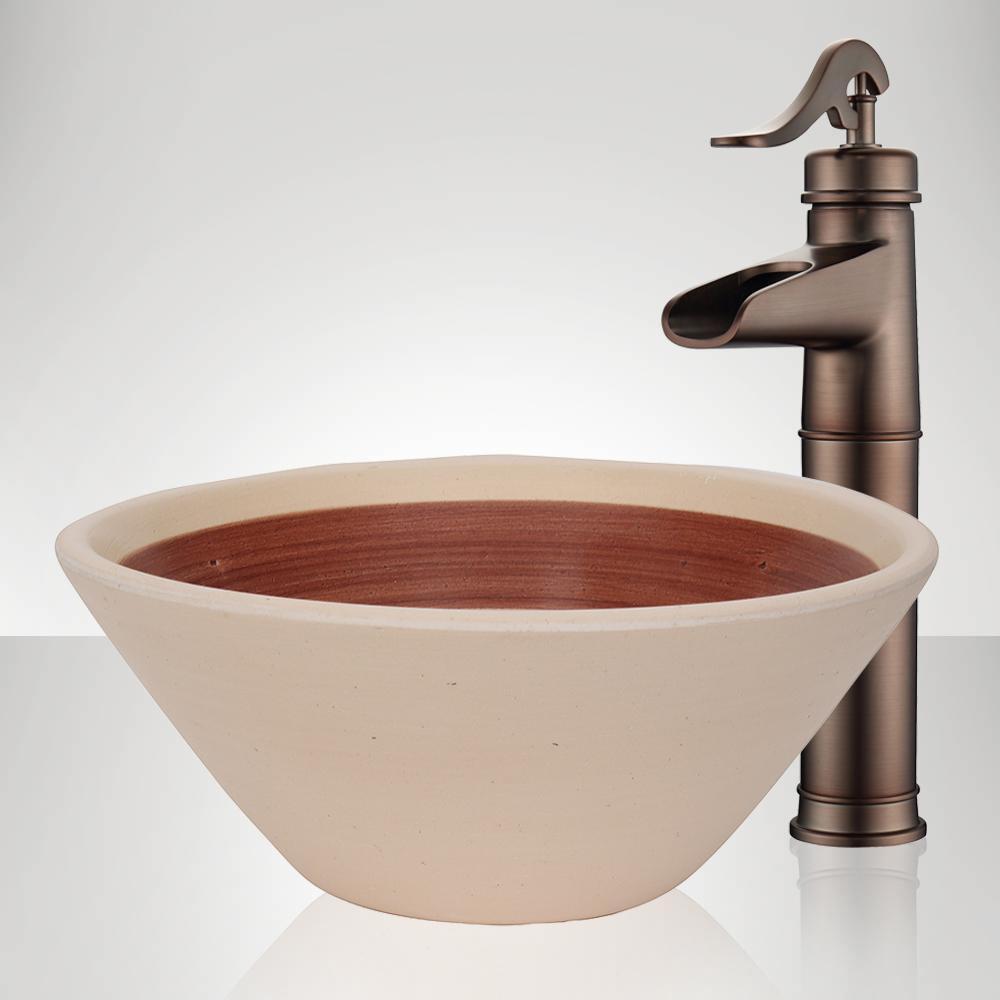 Handcrafted Conical Ceramic vessel Sink - Striped Cream