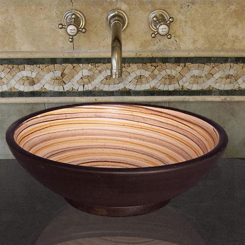 Handcrafted Round Ceramic Vessel Sink - Swirled Brown