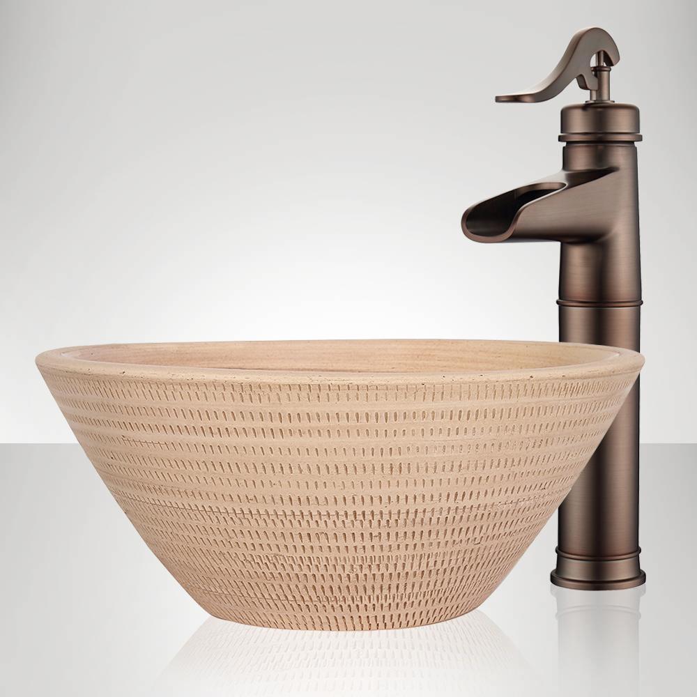 Handcrafted Perforated Conical Ceramic Vessel Sink - Beige