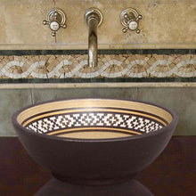Load image into Gallery viewer, Handcrafted Round Ceramic Vessel Sink - Decorated Brown