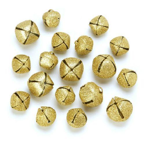 Glitter Gold Small Craft Jingle Bells Assorted Sizes 18 Pieces
