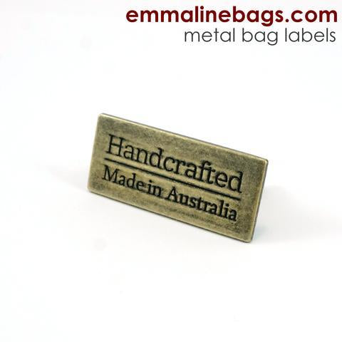Metal Bag Label: "Handcrafted - Made in Australia" Antique Brass
