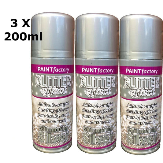 Glitter Effect Spray Paint Decorate Craft Art Colour For Wood Metal Plastic 200ML[Silver,3 x 200ml]