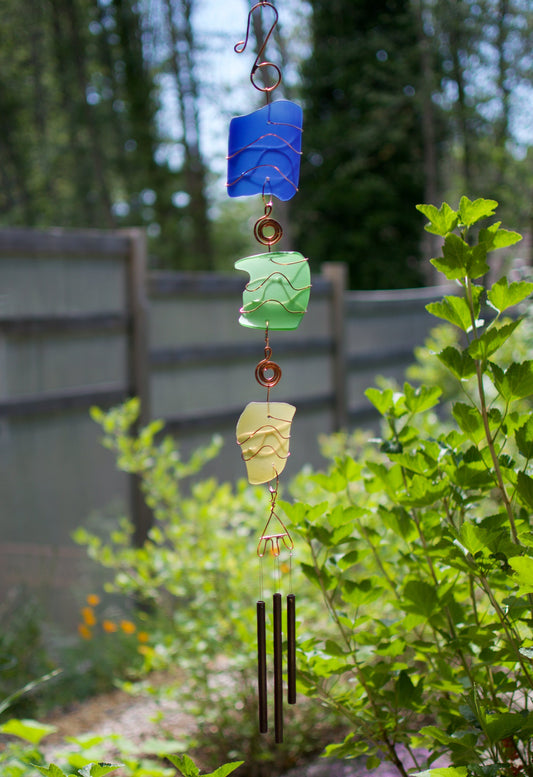 Wind Chime Beach Glass Copper Brass Handcrafted Outdoor