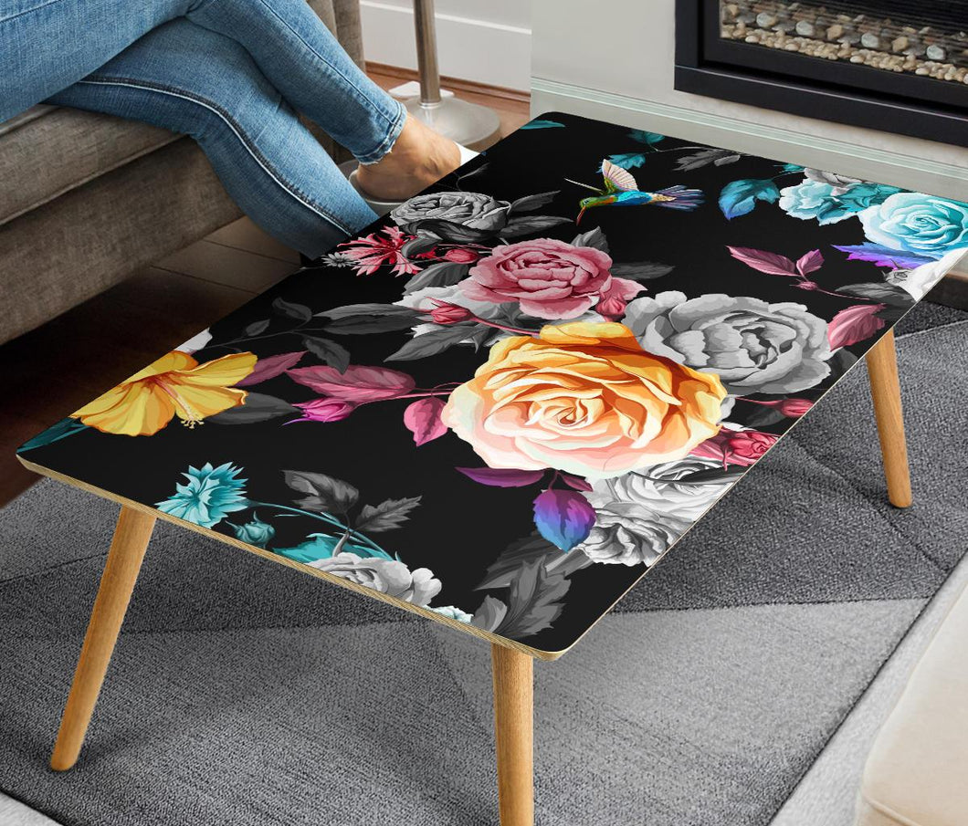 Handcrafted Roses and Hummingbird Coffee Table