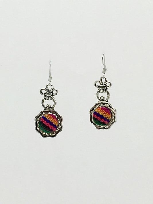 Vintage style handcrafted colorful textile dangle earrings