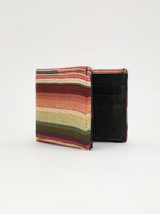 Red sarape woven textile handcrafted billfold wallet