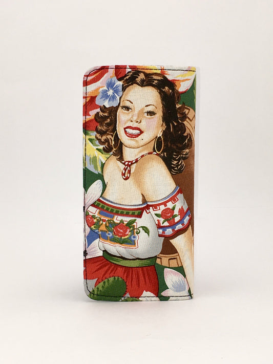 Mexican vintage señoritas 2 print handcrafted checkbook wallet