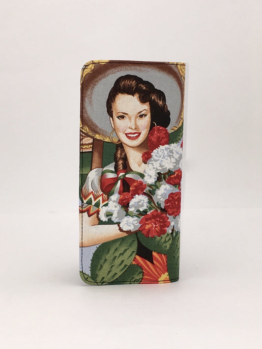 Mexican vintage señoritas 3 print handcrafted checkbook wallet
