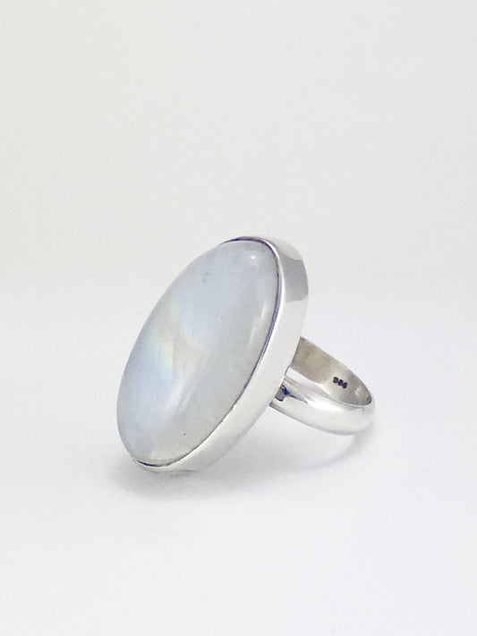 Rainbow flash large moonstone handcrafted statement ring