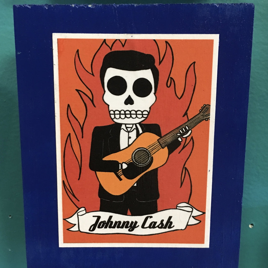 Johnny Cash Dia de Muertos handcrafted pop art frame by Ninoska Arte