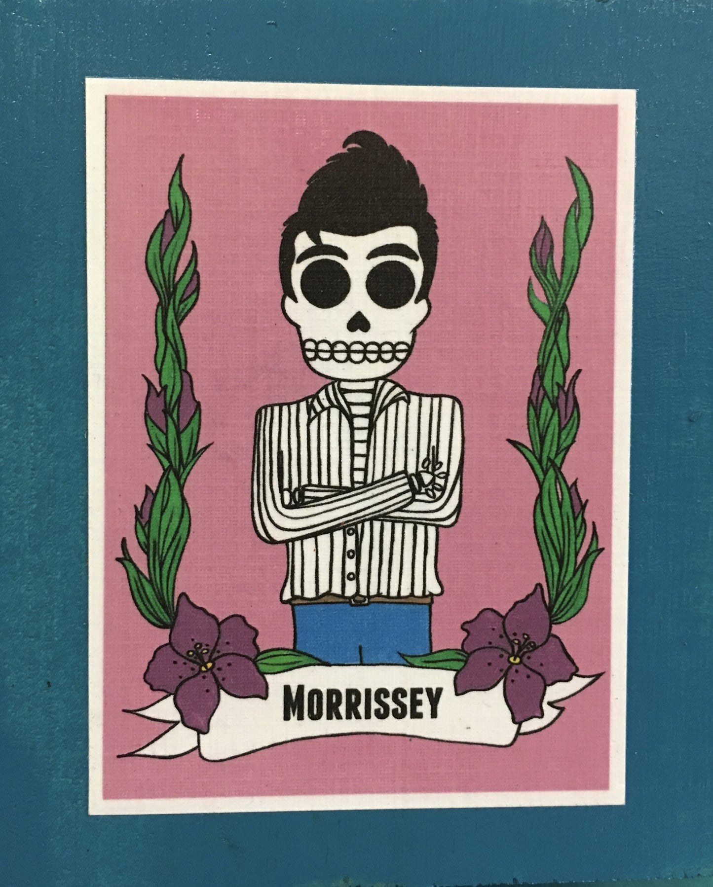 Morrissey Dia de Muertos handcrafted pop art frame by Ninoska Arte