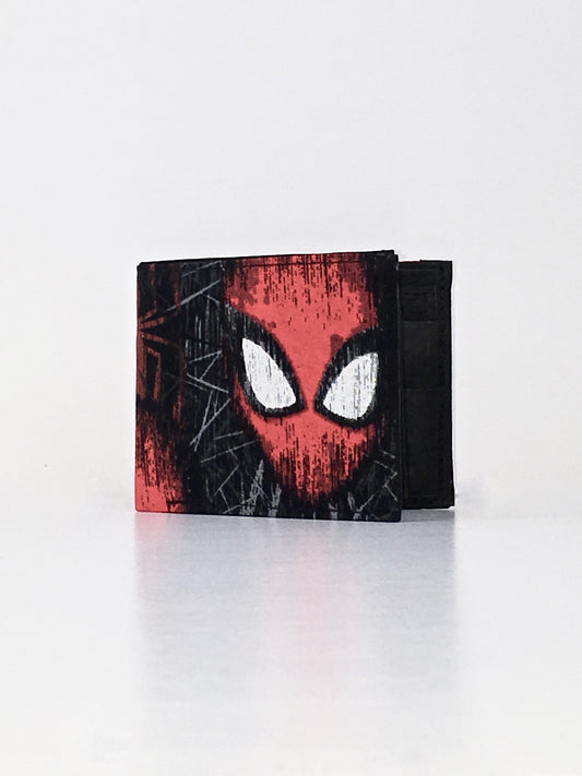 Spider man mask and large spider print handcrafted billfold wallet