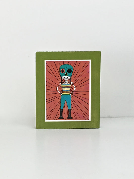 Luchadora dia de muertos inspired handcrafted pop art frame by Ninoska Arte