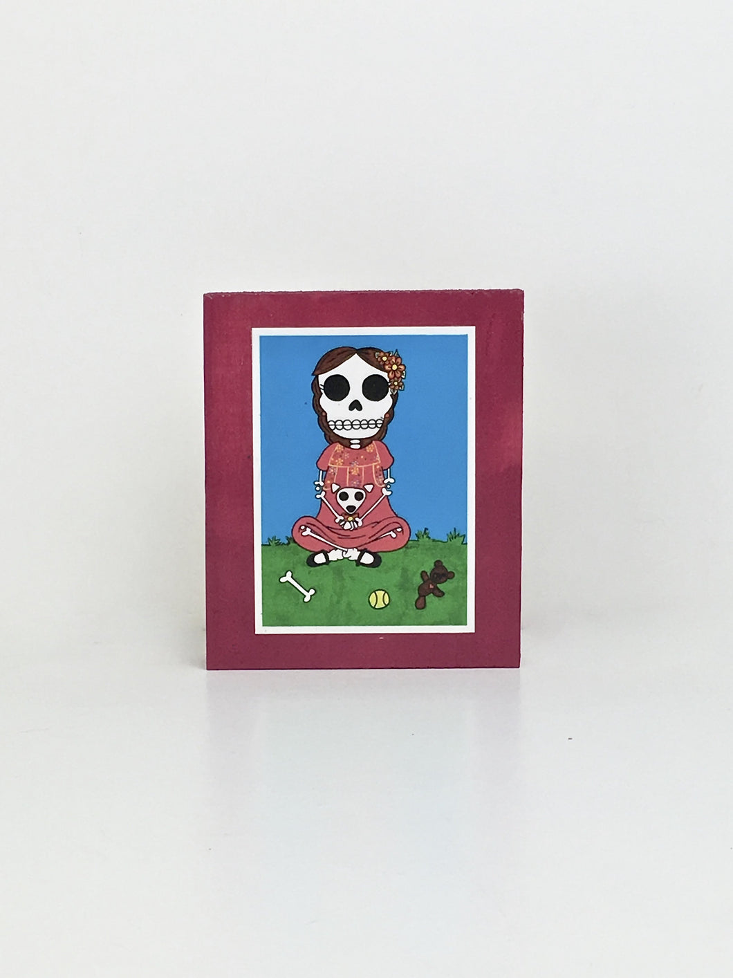 Girl and dog friend dia de muertos inspired handcrafted pop art frame by Ninoska Arte