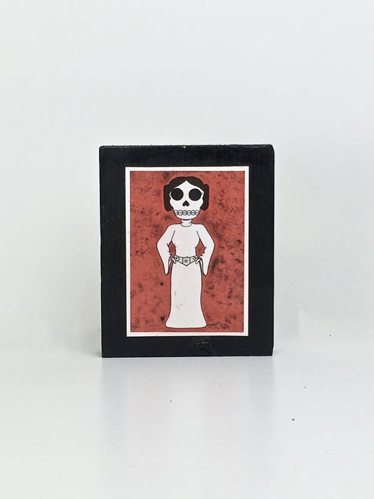 Princess Leia inspired Dia de Muertos inspired handcrafted pop art frame by Ninoska Arte