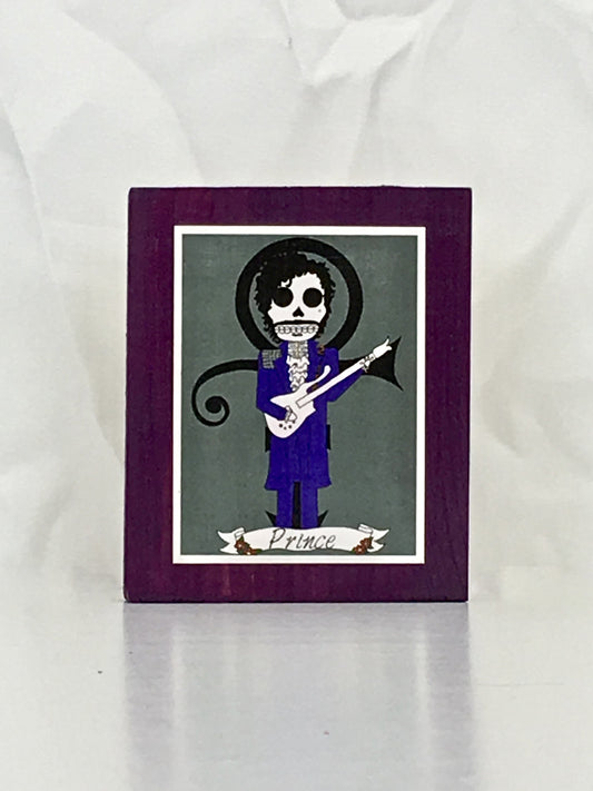 Prince inspired Dia de Muertos handcrafted pop art frame by Ninoska Arte