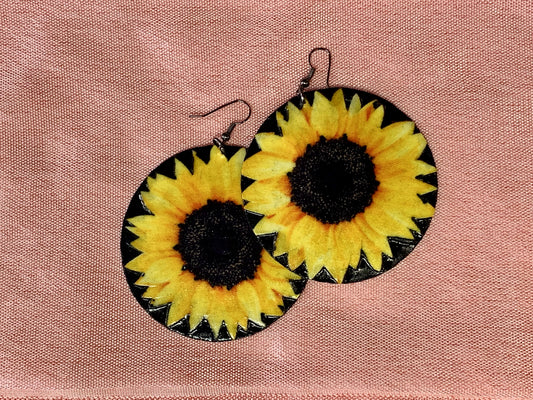 Sunflower 2 handcrafted statement dangle shell earrings