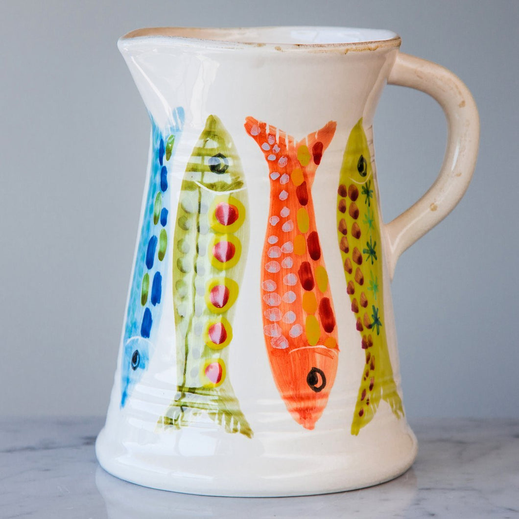 Handcrafted Ceramic Colorful Fish Pitcher (56 oz)