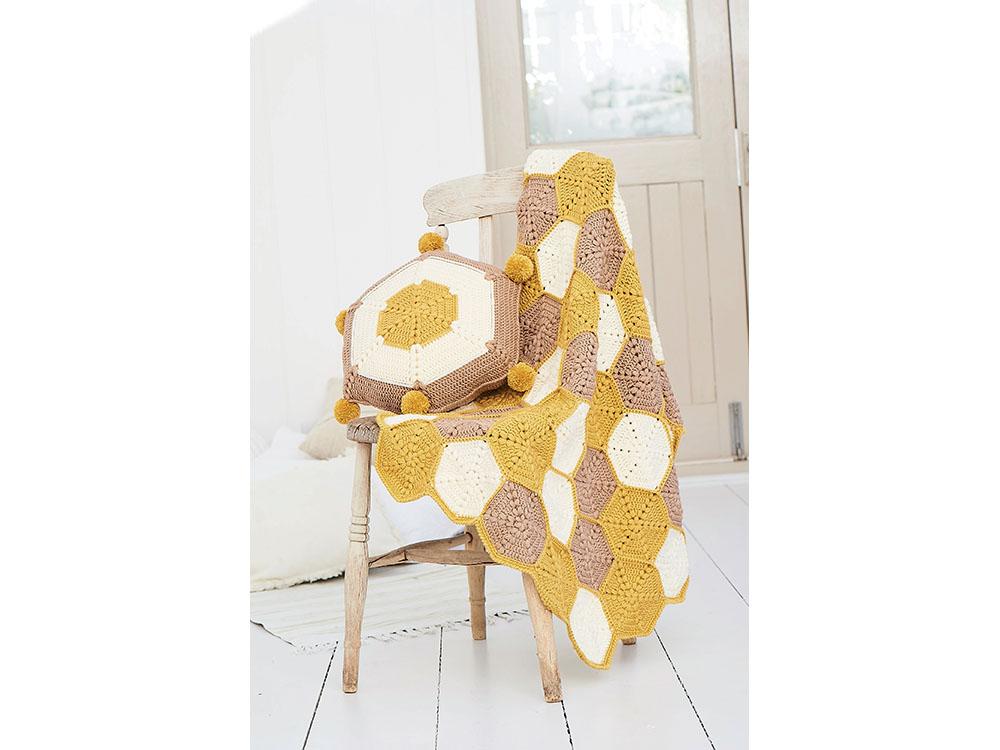 Honeycomb Blanket and Cushion by Helen Boreham in Stylecraft Bellissima DK