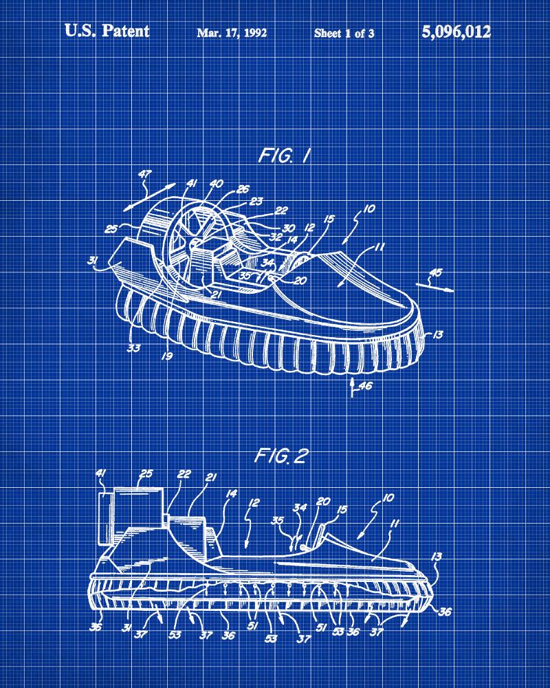 Hovercraft Patent Print Engineering Poster Man Cave Wall Art