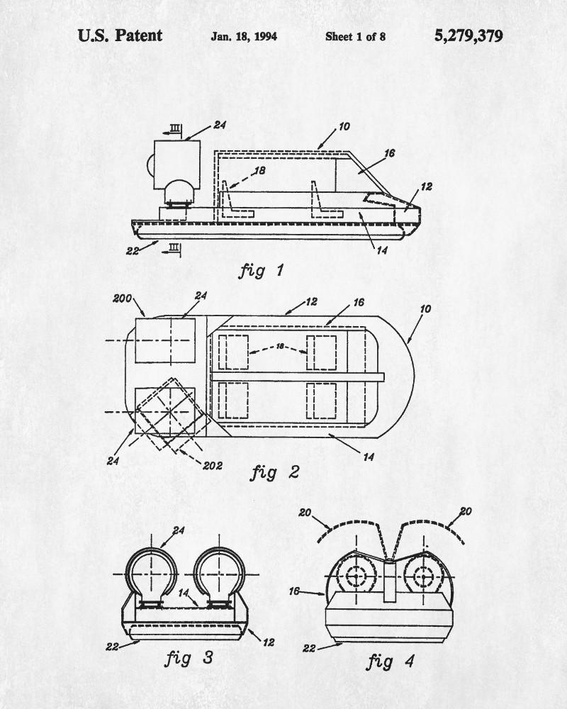 Hovercraft Patent Print Engineering Blueprint Poster Man Cave Wall Art
