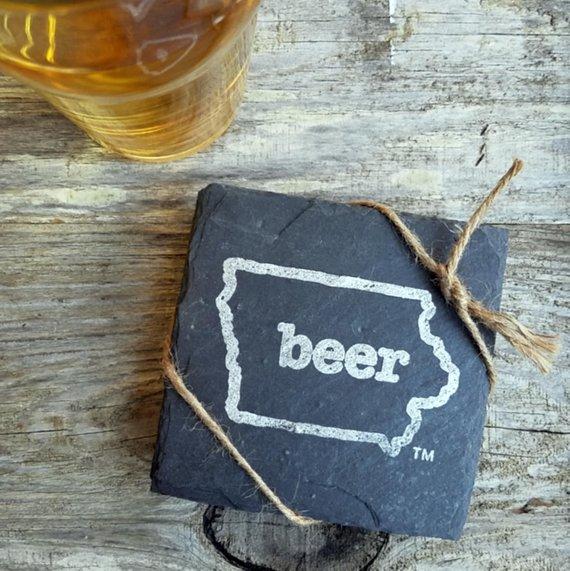 Iowa Craft Beer Tent State Slate Coaster
