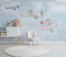Load image into Gallery viewer, Nursery Wallpaper Sky Poster Minimalist Cartoon  Animal Aircraft Children s  Room Background Wall   Kid Room Wallpaper